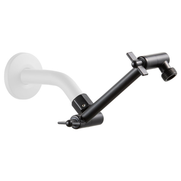 OFFO Shower Head Extension Arm, 6 in Shower Extension Arm with Locking Nut, Adjustable Height and Angle, Universal G1/2 Connector for Fixed and Handheld ShowerHead, Matte Black
