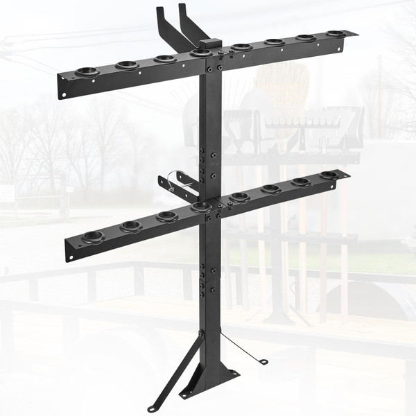Pilida Upgraded Utility Trailer Tool Rack, 8-Hole Shovel and Rake Holder with Rubber Grommets & Brackets, Heavy-Duty Lawn Equipment Organizer for Truck and Open Trailers, Black
