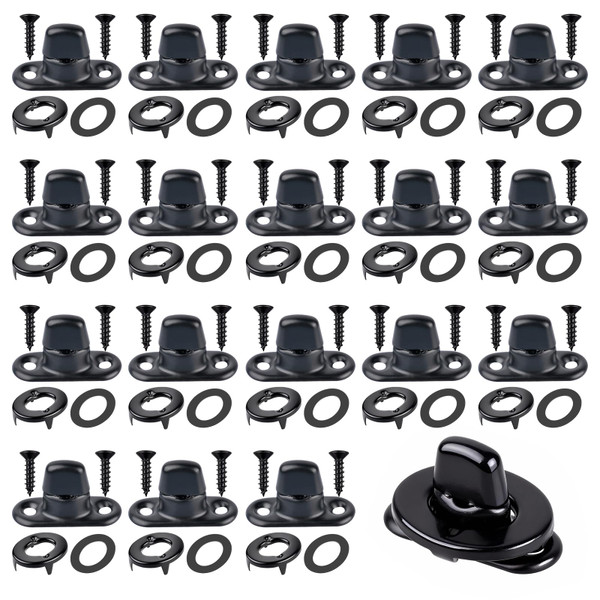 Supkiir 40 Sets Marine Grade Twist Lock Fasteners, Rust-Proof Coated Turn Button with Eyelet and Stud Mounting Screws, Alloy Tarp Grommet Fasteners for Marine Boats, RVs and Canvas Sailboats