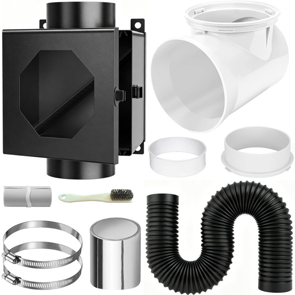 GTACASS 4 Inch Dryer Lint Trap Kit, Metal Lint Collector Box with 90° Elbow Connector, 2 Filter Screens, Exhaust Hose Clamps, Aluminum Foil Tape & Cleaning Brush