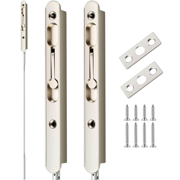 Blulu 2 Pcs 18 Inch Extended Flip Lever Flush Bolt for Double Door, Extra Long Heavy Duty Zinc Alloy French Door Locks Hardware (Satin Nickel)