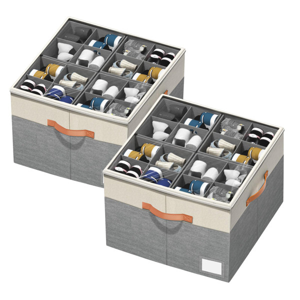 Aokeyee Shoe Organizer for Closet,2 Pack Foldable Shoe Storage Organizer Box Bin with Adjustable Dividers and Clear Cover, Fits up to 16-32 Pairs