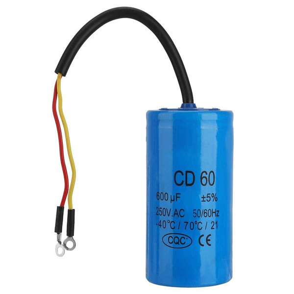 Vikye CD60 Run Capacitor 250V AC 600uF 50/60Hz with Wire Run Round Capacitorfor Motor Air Compressor, Suitable for The Start-up of Single-Phase Motors with Frequency of 50Hz and 60Hz