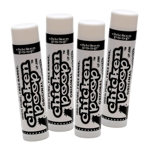 .15 oz. Chicken Poop® ORIGINAL FLAVOR Lip Junk for Dry, Chapped Lips, LIP BALM PACK OF 4 .15 oz. Chicken Poop® ORIGINAL FLAVOR Lip Junk for Dry, Chapped Lips, LIP BALM PACK OF 4