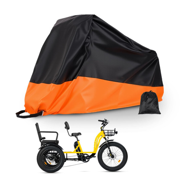 MAXFOOT Adult Tricycle Cover, Electric Bike Waterproof Dust Cover Outdoor for 2 Bikes, 210D, Orange