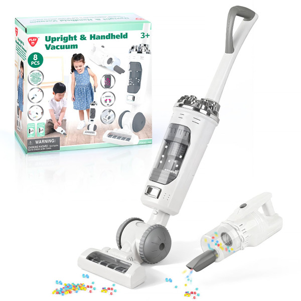 Kids Vacuum Cleaner Toy Set for Toddlers - 2PCS Toy Vacuum Sets for Toddlers 3+ Toddler Vacuum Toy That Works with Sound Effects, Baby Play Vacuum Pretend Role Play Household Housekeeping (White)