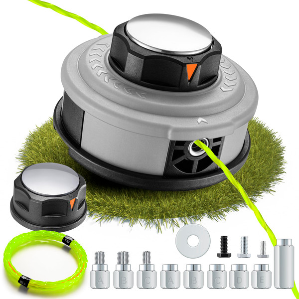 Upgraded Weed Eater Head with Steel Knob,Easy Feed Trimmer Head Weed Wacker Head for Echo,Stihl,Dewalt,String Trimmer Replacement Head with 12ft 095" Trimmer Line,11 Adapts,Simple Tap& Go (Grey)