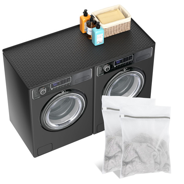 Dionikos 54" x 27.5" Silicone Washer Dryer Countertop Mat with 2 Laundry Bags – Non-Slip, Waterproof, Dustproof Cover for Laundry Room Organization & Surface Protection (Black)