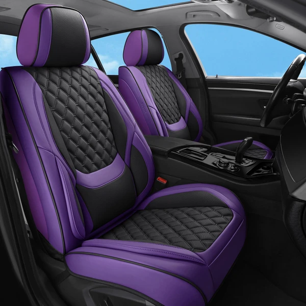 Sxikin Car Seat Covers,Leather Front Seat Covers for Cars,Front Driver Seat Covers,Waterproof Car Seat Cushion Protectors,Universal Fit for Most Cars SUV Trucks(Purple Black, Front Seats)