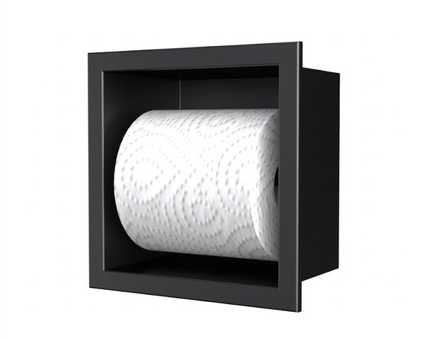 IKITRAEE Matte Black Recessed Toilet Paper Holder for Mega Rolls, SUS 304 Stainless Steel in-Wall Toilet Paper Roll Holder with Roller Rod, Built-in Bathroom Tissue Dispenser Niche, 6x6x4 Inch