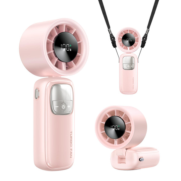 KIMMOO 3-in-1 Portable Handheld Turbo Fan-100 Speeds, 15000 RPM, 10Hrs Cooling, LED Display, 90° Rotation, Small Travel Fan, Mini Foldable Hand Held Personal Fan for Women Men (Pink)