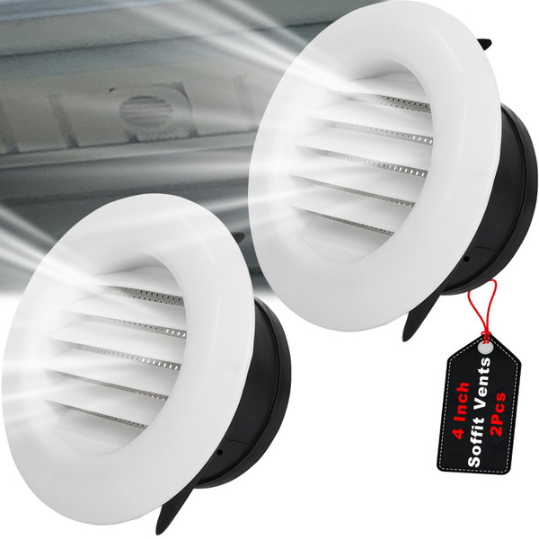 4 Inch Soffit Exhaust Vent Cover Kit Built-in Fly Screen Removable 2 Pack