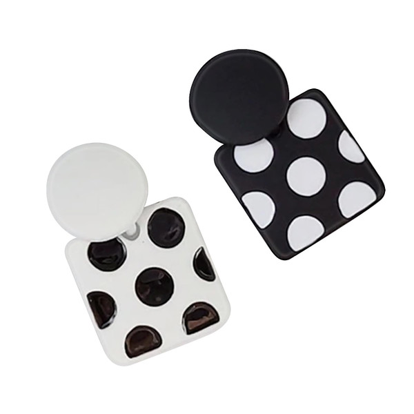 Vintage Polka Dot Alloy Square Dangle Drop Earrings Classic Minimalist Black and White Earrings 70s 80s Retro Jewelry for Women