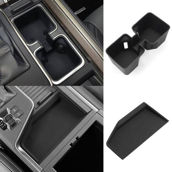 SMABEE 2PCS Center Console Organizer for 2024 2025 2026 Lexus GX 550, Cup Holder + Wireless Charging Protective Mat for GX550 Accessories Silicone Interior Black