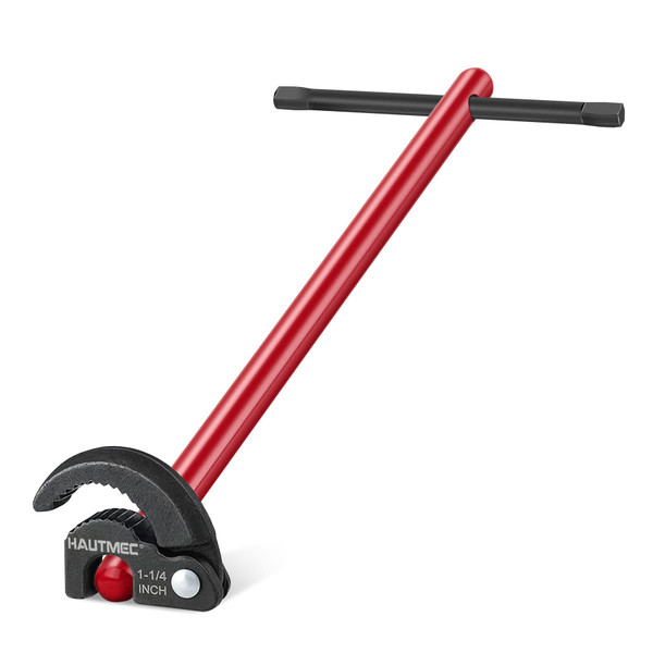 HAUTMEC 11-Inch Pro Basin Wrench Sink Faucet Wrench for Tight Spaces with Adjustable 3/8'' to 1-1/4'' Capacity Plumber Wrenches for Faucet Hex Nuts under Sink HT0261-PL(Red)