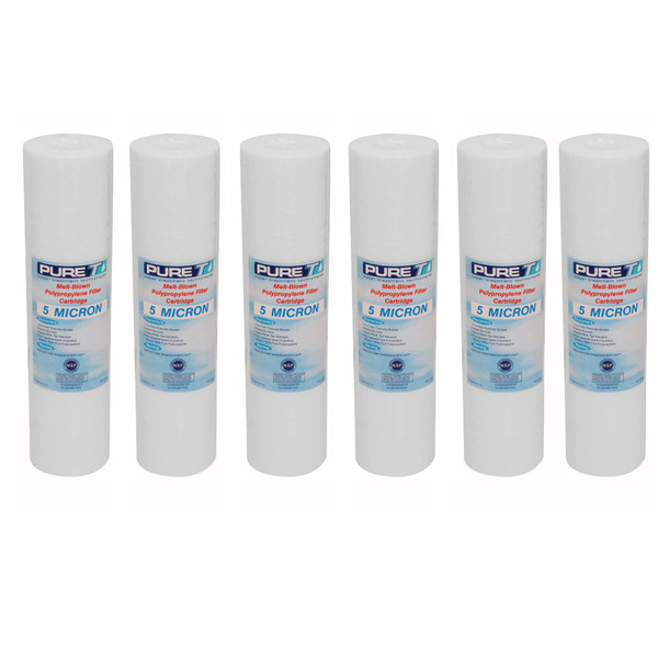 PureT Spun Poly Sediment Filter, 9.75"x2.5", 5 Micron, 6 Pack