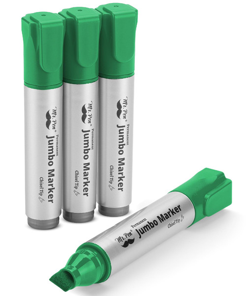 Mr. Pen- Jumbo Permanent Markers, 4 Pack, Green, Chisel Tip, Wide Tip
