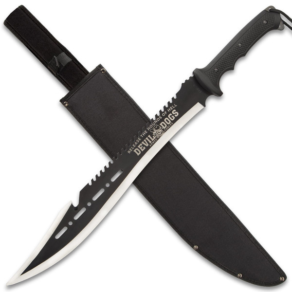 Devil Dogs Full Tang Machete with Sheath Military - Black Handle