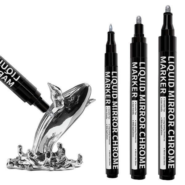 HTVRONT Silver Mirror Chrome Marker - 3PCS Metallic Paint Pen with 3 Nibs