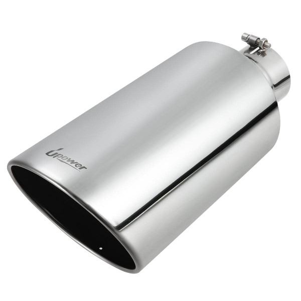 Upower 4" to 8" Exhaust Tip Mirror Polished 4 Inch Inlet 8 Inch Outlet Diesel Exhaust Tailpipe 18" Long 45 Degree Angle Cut Bolt-On Universal for Trucks Pickup Car