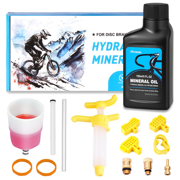 cyctravel Brake Bleed Kit for SHIMANO Hydraulic Brakes. Bicycle Hydraulic Brake Bleed Kit Including 150ML Mineral Oil Brake Fluid and Step by Step Instructions.
