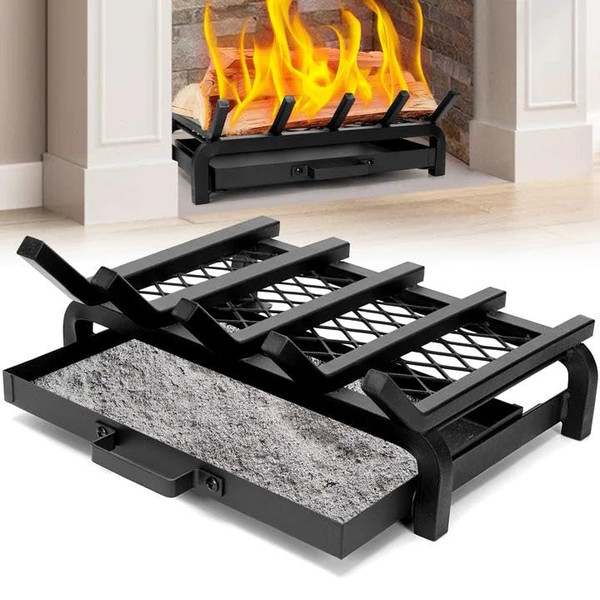 IGOHEALS 17 Inch Fireplace Grate with Ember & Ash Trays Pan