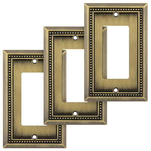 Henne Bery Sunken Pearls Heavy Duty Decorative Wall Plate Switch Plate Outlet Cover (Single Decorator, 3 Pack, Antique Brass)