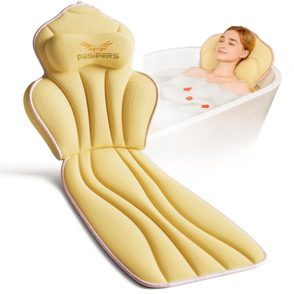 Pesipers Ergonomic Full Body Bath Pillow for Bathtub, 3.9inch Thickened Luxury Tub Pillows for Headrest Neck and Back Support, Soft 5D Air Mesh Cushion & Mat, Bathtub Accessories Spa Gifts for Women Pesipers Ergonomic Full Body Bath Pillow for Bathtub, 3.9inch Thickened Luxury Tub Pillows for Headrest Neck and Back Support, Soft 5D Air Mesh Cushion & Mat, Bathtub Accessories Spa Gifts for Women