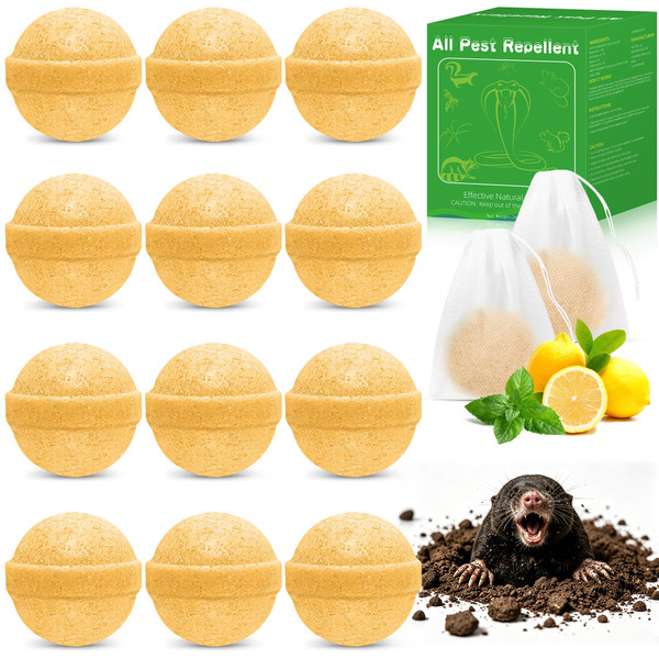12Pack Mole Repellent Balls for Yard - Natural Pest Control for Moles, Gophers & Voles, Long-Lasting Outdoor Animal Deterrent, Safe for Lawn, Garden & Plants