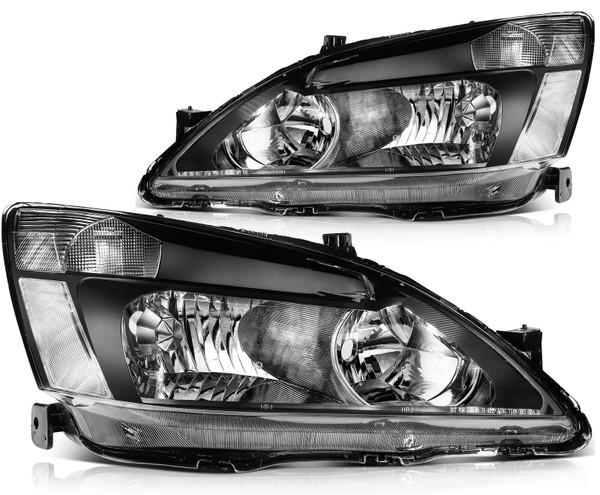 KILOAUTO Headlights Assembly Pair Fit For 2003-2007 For Honda Accord Clear Lens Black Housing Clear Reflector Replace HO2502120,HO2503120