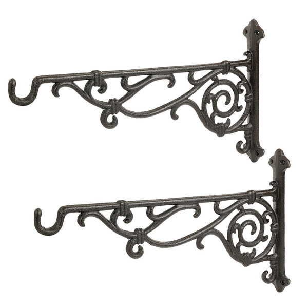 Sungmor Cast Iron Hanging Plant Brackets, 16.5 Inches 2pcs Black