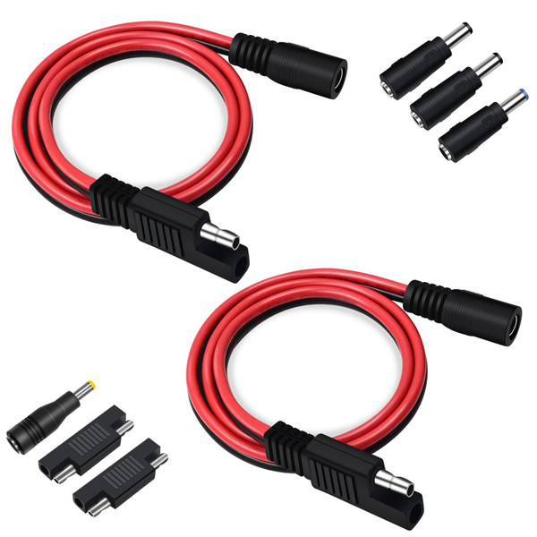 COMeap (2 Pack) SAE to DC Adapter for Jackery Solar Panel, to DC5521 Connector with Polarity Adapter DC8/5.5/4.0/3.5mm for Explorer Series 14AWG 2FT