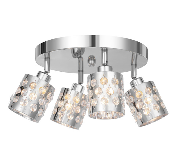 CRAFTRONOS Luxury K9 Crystal Pivot Track Lighting Kit with Round Canopy Polished Chrome Finish, 4-Light Ceiling Flush Mount Modern Spotlights for Bathroom Living Room, Bedroom G9 LED Bulb Not Included