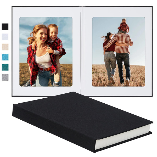 Pssoss 8x10 Photo Album with Writing Space, Linen Cover, 30 Photos, Black