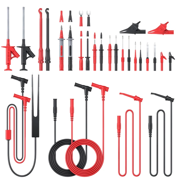 ALLmeter 27-Piece Multimeter Test Leads Kit with Replaceable Wire Piercing Probes - Includes Alligator Clips, Test Hooks, Tweezers, Banana Plugs for Electrical & Automotive Testing