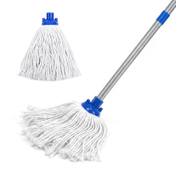 Indoor Mop for Floor Cleaning, Lightweight Cotton Mop with 2 Washable Heads