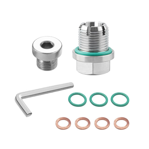 HZEL M18.1-1.5 x 15mm Oversize Piggyback Oil Drain Plug, Stainless Steel Oil Pan Thread Repair Kit with O-Ring & Hexagonal Wrench, Self Tapping Nut Bolt Automotive Accessories, Universal Fit