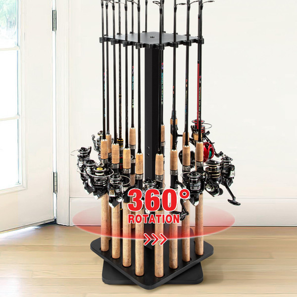 Ghosthorn Fishing Rod Holders for Garage 360 Degree Rotating Fishing Pole Rack, Floor Stand Holds up to 16 Rods Wood Fishing Gear Equipment Storage Organizer, Fishing Gifts for Men Women-1761830989 Ghosthorn Fishing Rod Holders for Garage 360 Degree Rotating Fishing Pole Rack, Floor Stand Holds up to 16 Rods Wood Fishing Gear Equipment Storage Organizer, Fishing Gifts for Men Women-1761830989