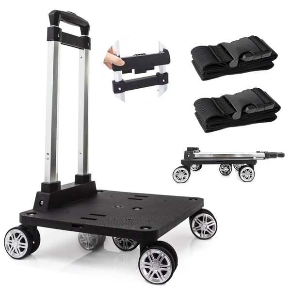 Backpack Trolley with 5 Swivel Wheels, Large Base Folding Luggage Cart