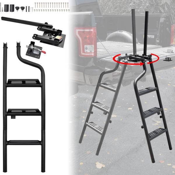 KEWISAUTO 42" Foldable Pickup Truck Tailgate Ladder with Grab Handle