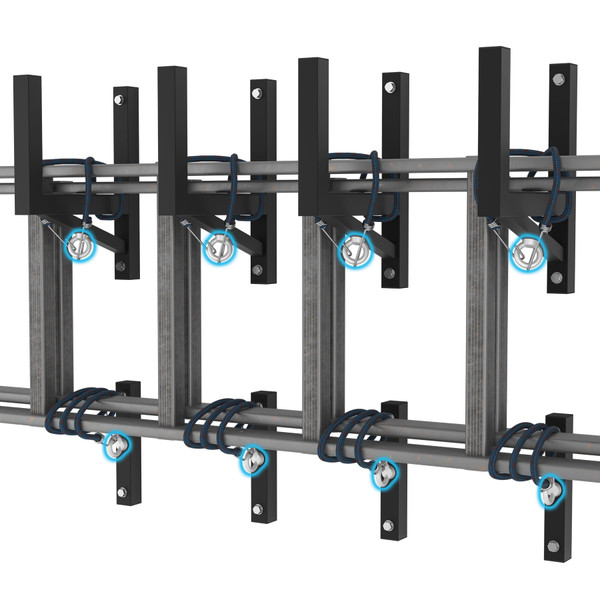 Eastrexon 4+4 Trailer Ladder Rack, Heavy Duty Steel Ladder Rack with 8 Elastic Ropes for Truck, Open and Enclosed Trailer Side Wall Mount, Indoor/Outdoor Storage Rack for Ladders 350 LBS Capacity