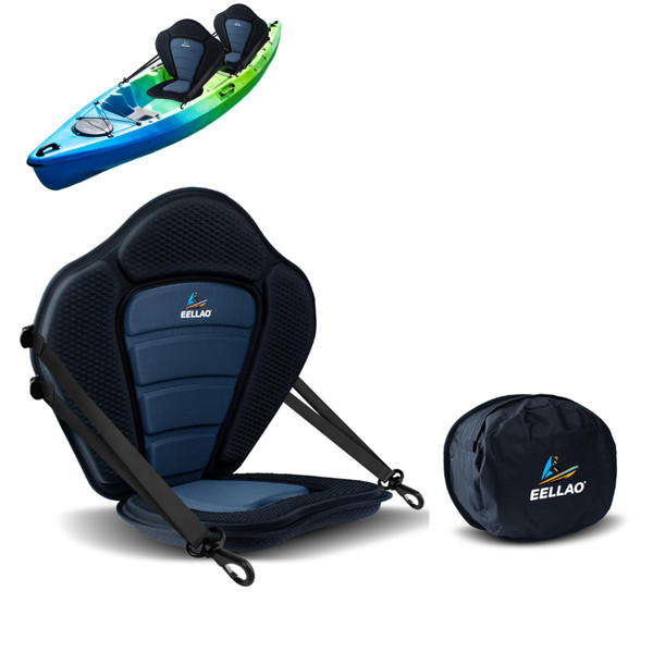 EELLAO Kayak Seat Deluxe Paddle Board Canoe Seat with Detachable Storage Bag, Cushioned Back Support, Thickened Seat Cushion, 4 Adjustable Straps for Kayak, Padded Boat, SUP, Canoe, Fishing Boat