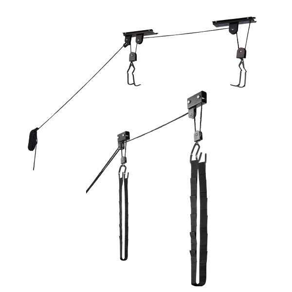 Garage Hoist Set of 2 - Includes 1 Kayak Pulley and 1 Ladder or Bike Hanger - Overhead Garage Storage for Ceilings up to 12-Foot by RAD Cycle