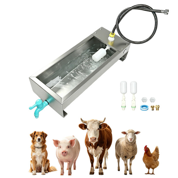 Automatic Livestock Waterer Drinking Trough Large Dog Water Bowl Dispenser 3 Gallon Stainless Steel with Float Valve for Cattle Chicken Goat Horse Pigs Poultry Outdoor Animals