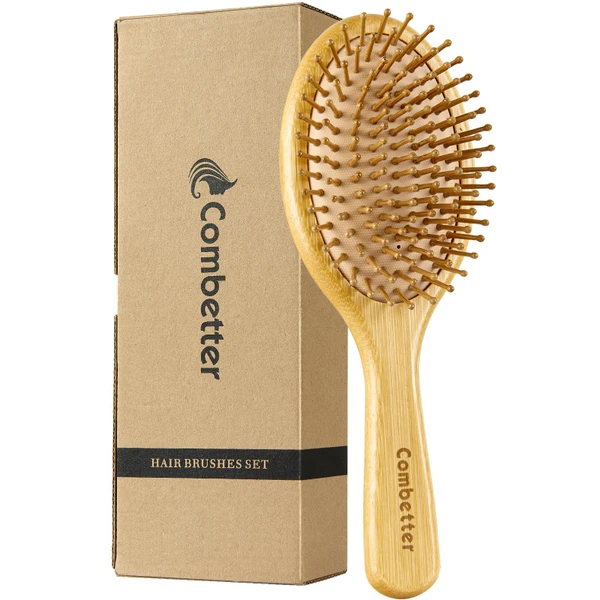 Combetter Bamboo Paddle Detangler – Wet/Dry Scalp Massager for All Hair