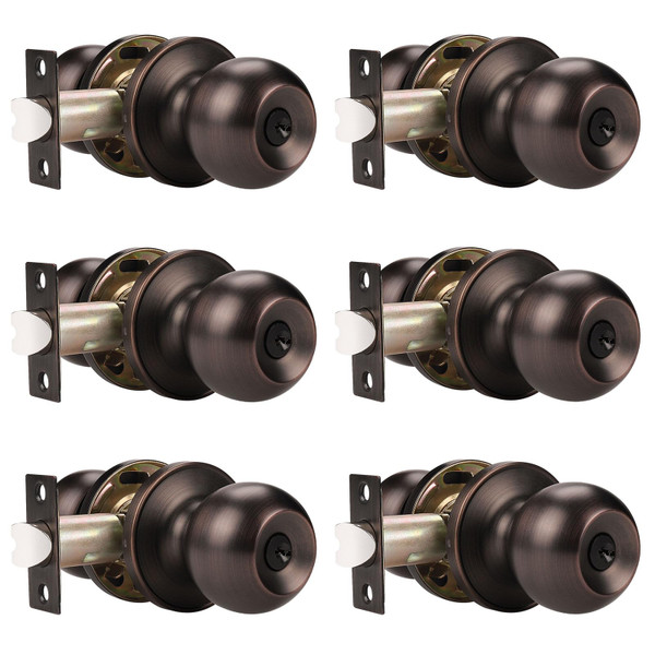 Probrico Keyed Alike Door Knob Locks, Exterior Door Handles, Front Entry Door Knobs, Bedroom Door Locks, Oil Rubbed Bronze, 6 Pack