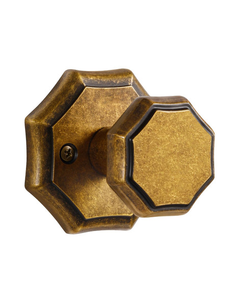 SORWDUERM 2 Pack Antique Brass Passage Door Knobs Aged Brass Octagonal Interior Closet Hallway Interior Vintage Door Knob
