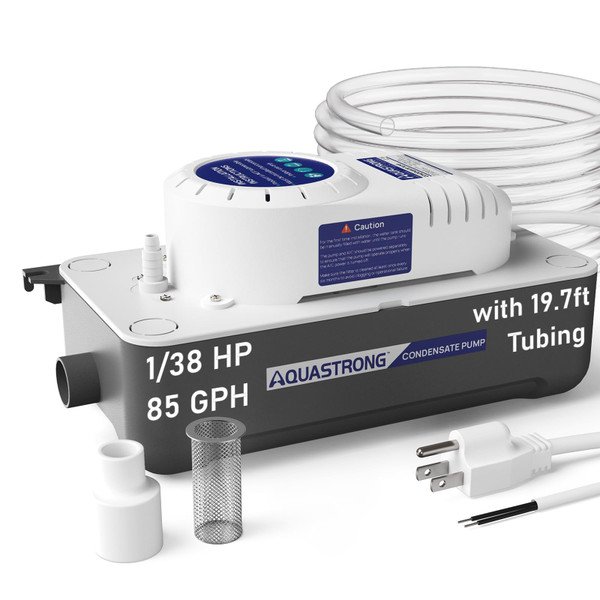 Aquastrong HVAC Condensate Pump, 115V/230V, Automatic Safety Switch, AC Condensate Removal for Air Conditioner, Furnace, Dehumidifier, 3.3' Power Cord, White