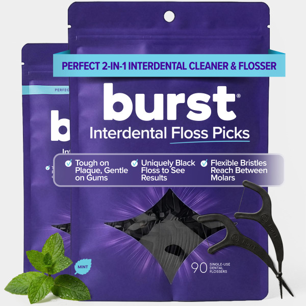 BURST Adult Dental Floss Picks (180 Count/2 Pack) | Mint Eucalyptus