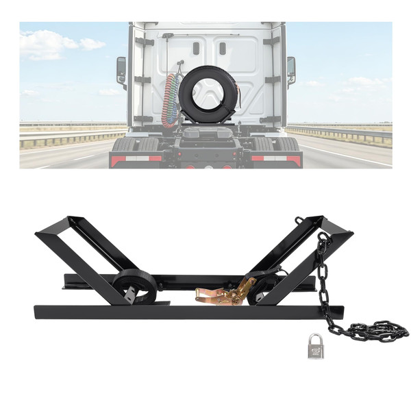 KUAFU Semi-Truck Spare Tire Carrier with Ratchet Strap Chain Truck Tire